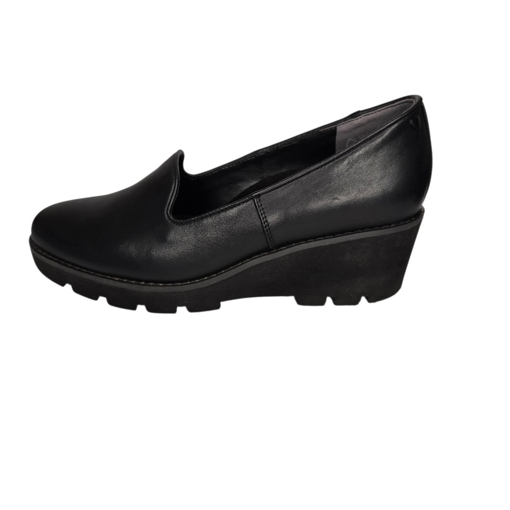Vionic Willa Wedge loafers black leather platform lug sole chunky women 7.5 EUC